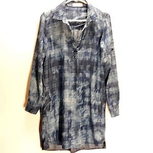 Bella Dahl  Womens Size Small Shirt Dress Blue White Plaid Long Sleeve Collared